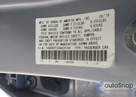 2017 Honda Accord Sport Se from USA, damaged, VIN 1HGCR2F13HA024184